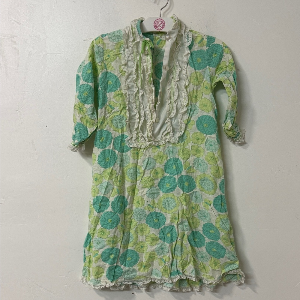 Girls Green Floral Nightgown with Ruffle